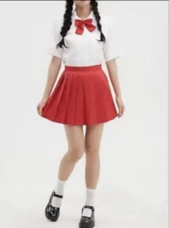 ミニスカート 3L 赤 レッド プリーツスカート 大きいサイズ コスプレ 制服