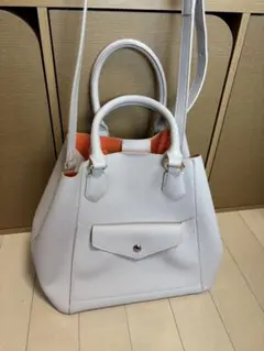 2 wayホワイトオレンジハンドバッグ 中型
