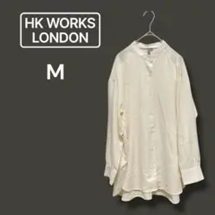 【エイチケーワークスロンドン】シャツ 羽織り 長め丈 体型カバー ホワイト系 L