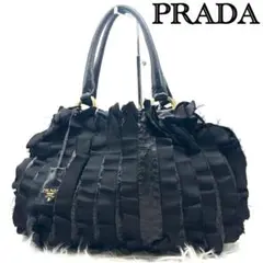 極美品 PRADA プラダ ギャザー ハンドバッグ フリル ナイロン 黒 A4 極美品 PRADA プラダ ギャザー ハンドバッグ フリル ナイロン 黒 A4