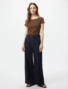 UNIQLO☆ワイドトラウザージーンズ　ネイビー　XL