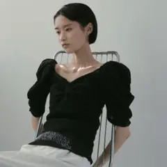新品 CASA FLINE カップ付アップサイクルギャザートップス　ブラック