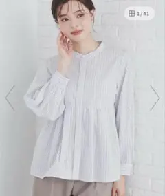 ラメラインペプラムブラウス　長袖シャツ　インデックス