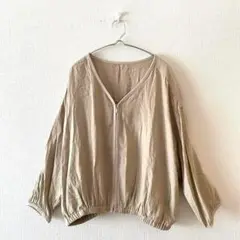 ☆【コレクトバイハンチ】ジャンパー ジプアップ ノーカラー 裾ゴム 綿麻混 M