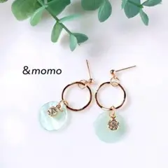 93 シェル×ビジュー　ミントグリーン　ハンドメイド　ピアス　イヤリング