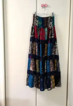 【アジアンファッション】パッチワーク　スカート　オリエンタル　マキシ丈　花柄