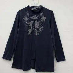 RUPUJU スタンドカラーカーディガン 長 袖 ビジュー付き グレーM