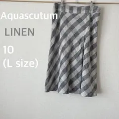 Aquascutum コットンリネンチェックスカート膝丈 日本製