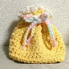 【小物入れ】コットン巾着袋 イエロー