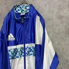 90s アディダス トラックジャケット メンズ M 古着 青 プリント ジップ