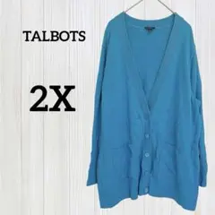 値下げ歓迎★TALBOTS アクアブルー カーディガン【2X】ヴィンテージ
