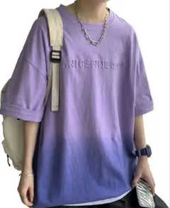 Tシャツ メンズ 夏服 半袖 グラデーション通気性 綿 吸汗速乾 L パープル