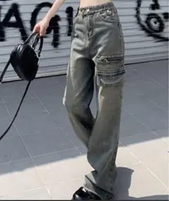 オリーブグリーン カーゴデニムパンツ 【dream in the cradle】