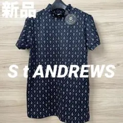 新品★セントアンドリュース 半袖モックネックシャツ アンカー総柄 紺×白 S