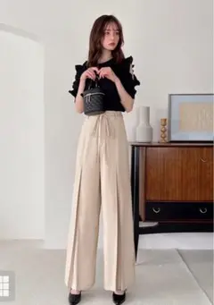 タグ付き　ウエストリボン ワイドパンツ　GRL