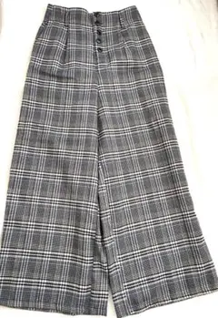 美品WG★イチナナキュウダブルジー★チェックワイドパンツ　ハイウェスト　グレーM