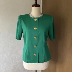 イヴサンローラン カーディガン M 緑　金ボタン レトロ