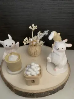 ナチュラルキッチン　お月見　餅つきうさぎ　団子　お花アレンジ　木製プレート　5点