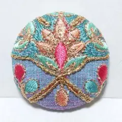 インド刺繍　№2314　水色ピンク　㊳ミリ　ヘアゴム・ブローチ　くるみボタン