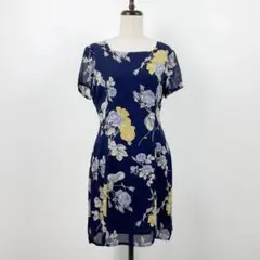 美品 ローラアシュレイ 花柄 フレアワンピース ブラック サイズ9*NB540
