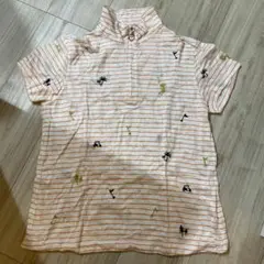 【美品】adabat ストライプ 刺繍 半袖シャツ サイズ 38