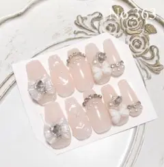 No.363 ネイルチップ ジェルネイル 量産 ワンホン キルティング リボン