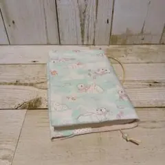 仲良しラッコ ミント 文庫本サイズ ブックカバー ハンドメイド
