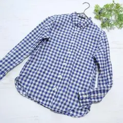 【美品】INDIVI インディヴィ 麻 リネン ギンガムチェック シャツ M