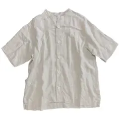 【美品】トゥータッチ to touch バンドカラー半袖シャツ リネン ゆったり