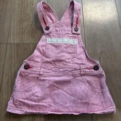 オーバーオール　90 ピンク　ストライプ