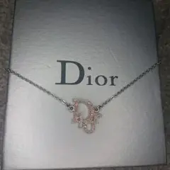 超希少 Christian Dior ピンク ロゴ ラインストーン ネックレス