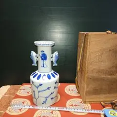 ues-120 中国 染付 双耳付花瓶 高さ30㎝ 扁壺 染付双耳龍鳳凰文 十四代 辻常陸｜トレファクONLINE