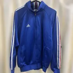 adidas 青 ジャージ ストライプ　サイズO