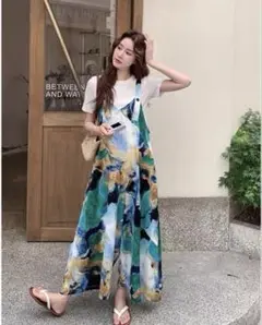 夏満喫✭韓国風花柄ロングワンピース✭ゆったりノースリーブ