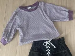 Tシャツ　パープル　編み込み