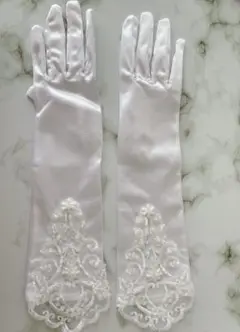ウェディング ロンググローブ ホワイト パール 刺繍