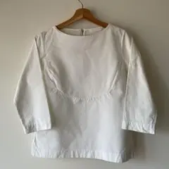 homspunホームスパン ヨーク切り替え 白プルオーバ シャツ