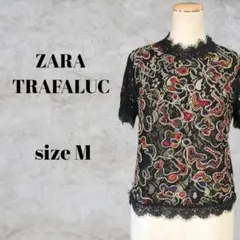 〇〇　ZARA Trafaluc　ザラ　レーシングカットソー　M　ブラック