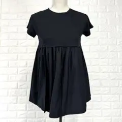リノルーセ【M】黒 チュニック ギャザー切替 フレア ペプラム 春夏