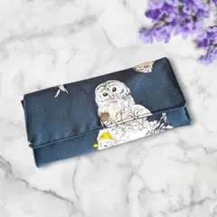 フクロウプリント ブルーグリーン 長財布