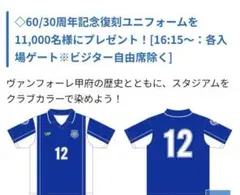 ヴァンフォーレ甲府 60/30周年記念 限定サッカーユニフォーム 12番