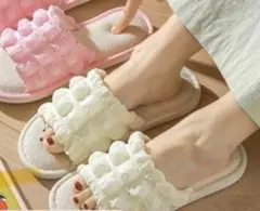 白　もこもこ　ぽこぽこ　夏　ポップコーン　ワッフル　韓国 スリッパ　23cm