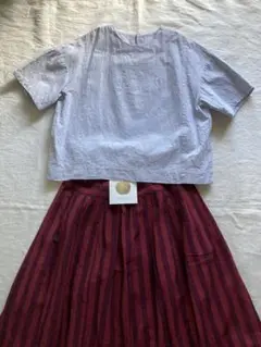 【新品未使用】ヤンマ産業 会津木綿タックスカート プラス10㎝丈(おさむ縞赤紫)