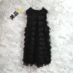 美品　ZARA KNIT ザラ　ノースリーブワンピース【L】ブラック　フリンジ