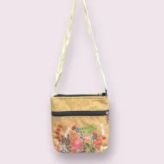 ベトナム　刺繍　花　サコッシュ　ショルダーバッグ