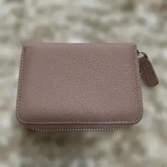 本革くすみピンク レザー コインカードケース サイドファスナー