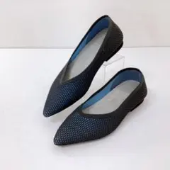 未使用級✨INDIVI ニットパンプス 22.5cm ネイビー系 Vカット