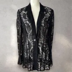 美品　伊太利屋　GK ペイズリー柄レース　ロングジャケット　フリル　黒　11号