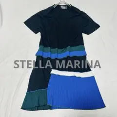 【STELLA MARINA】プリーツ デザイン　ワンピース　半袖　配色　韓国