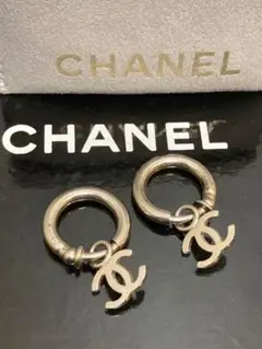 希少 美品 シャネル ココマーク シルバー イヤリング フープイヤリング